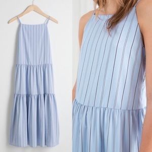 & Other Stories Tiered midi Halter dress Sz 2 blue